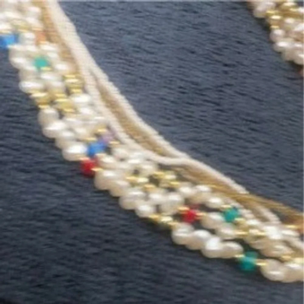 Vtg 7 Strand Necklace Faux Baroque and Seed Pearls Acrylic Gold Tone Accents 25